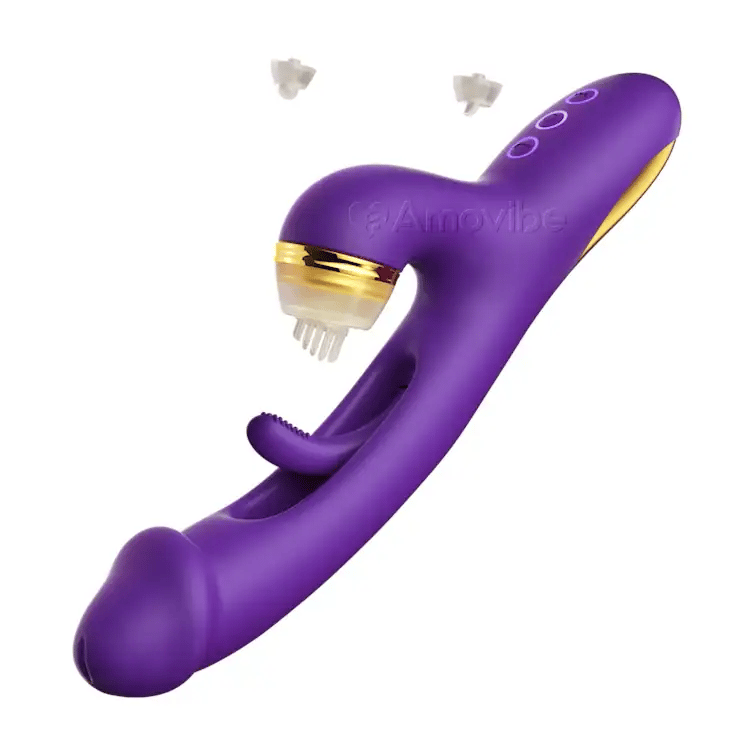 Vibrador inovador com movimento de bater para ponto G com capas de silicone substituíveis para funções de bater, fazer cócegas e lamber
