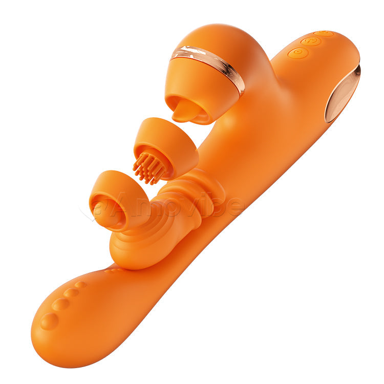 Vibrador para Ponto G com Massagem de Movimento Circular, Vibração e 3 Capas para Tapinha no Clitóris, Cócegas e Lamber