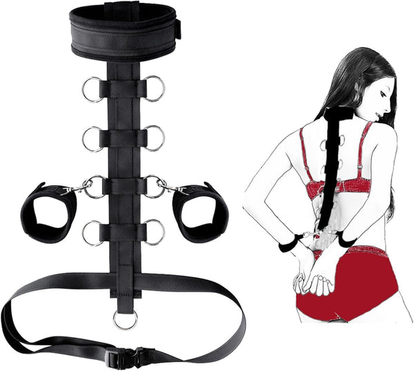 Conjunto de bondage SM ajustável com coleira e algemas para casais