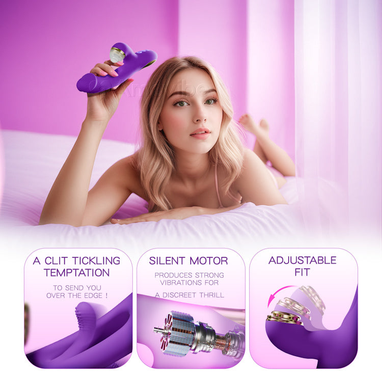 Vibrador inovador com movimento de bater para ponto G com capas de silicone substituíveis para funções de bater, fazer cócegas e lamber