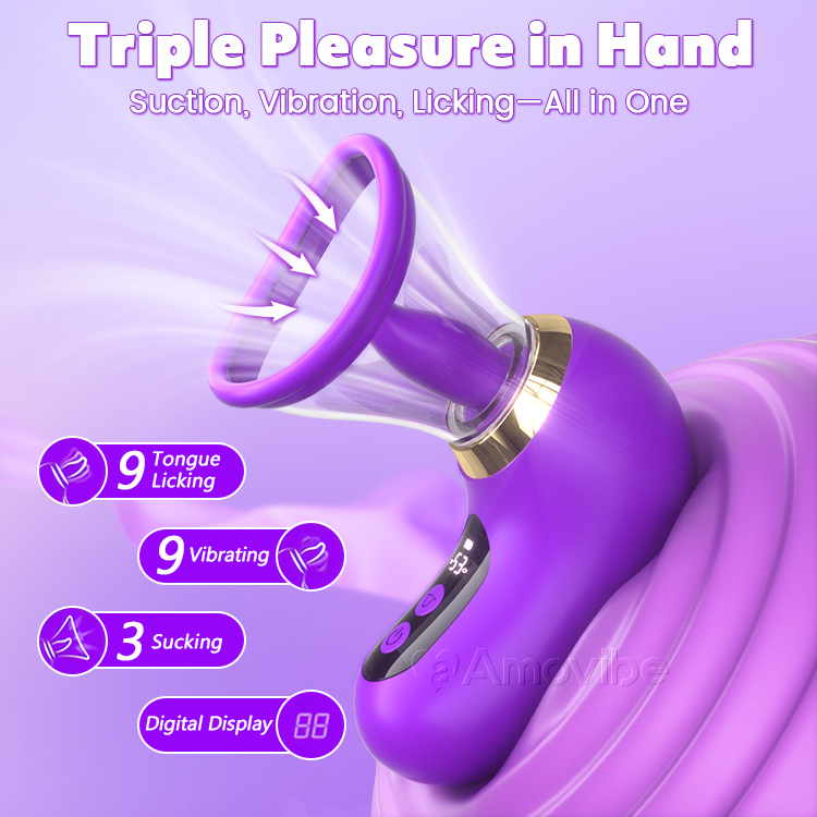 Vibrador 5 em 1 com sucção, lambida e controlo LCD