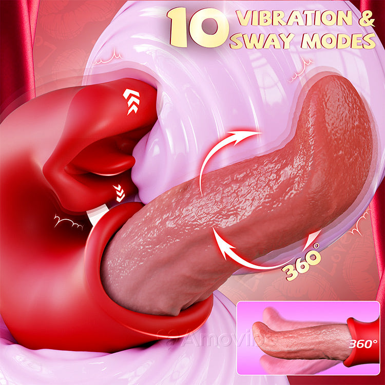 Vibrador Dildo 3 em 1 - com Ponto G, Clitóris e Língua, à Prova de Água
