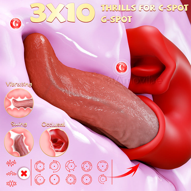 Vibrador Dildo 3 em 1 - com Ponto G, Clitóris e Língua, à Prova de Água