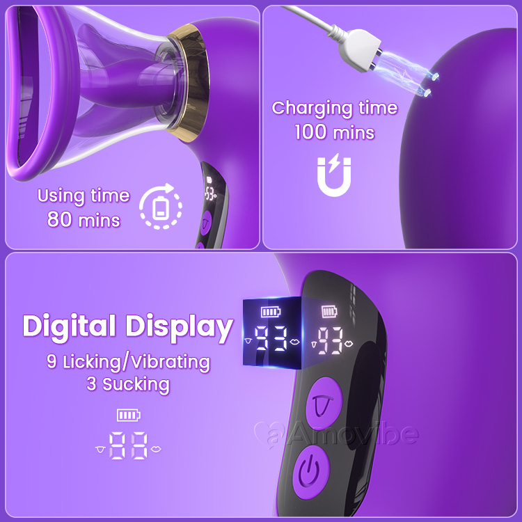 Vibrador 5 em 1 com sucção, lambida e controlo LCD
