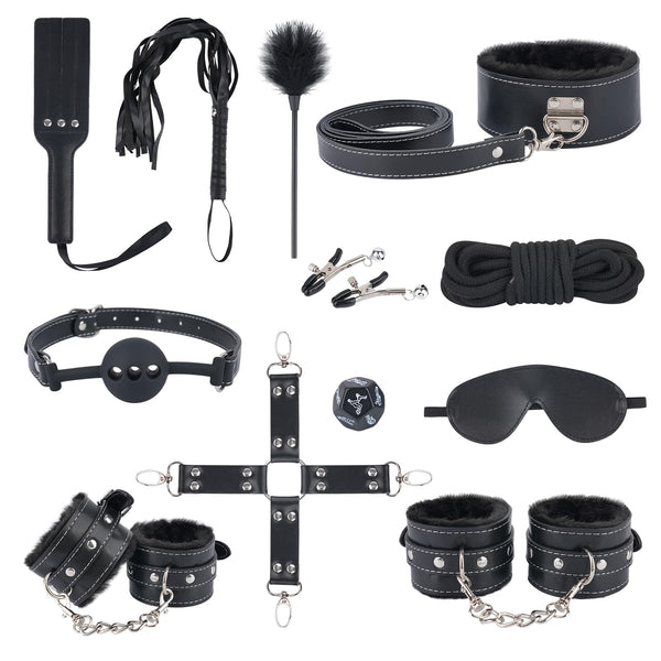 Kit de Bondage BDSM – Conjunto de 12 Peças de Restrição para Jogos Eróticos e Controlo